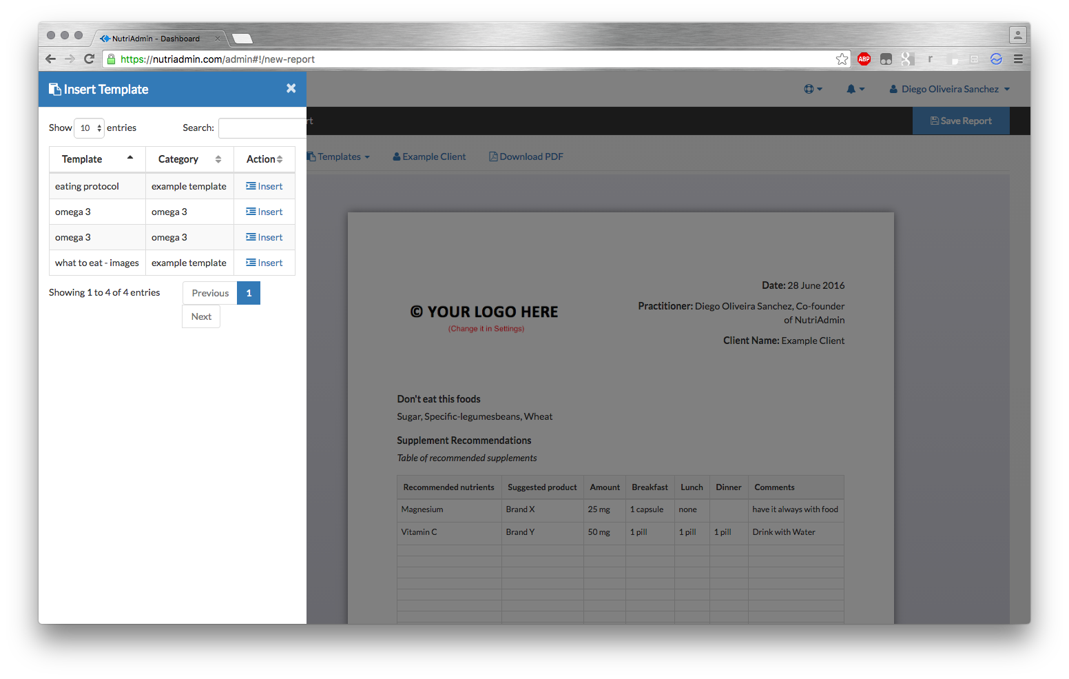 using templates in nutriadmin