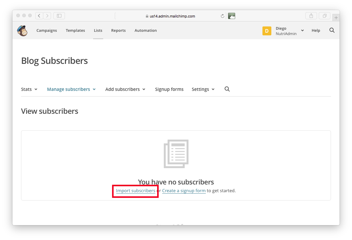 Importing subscribers