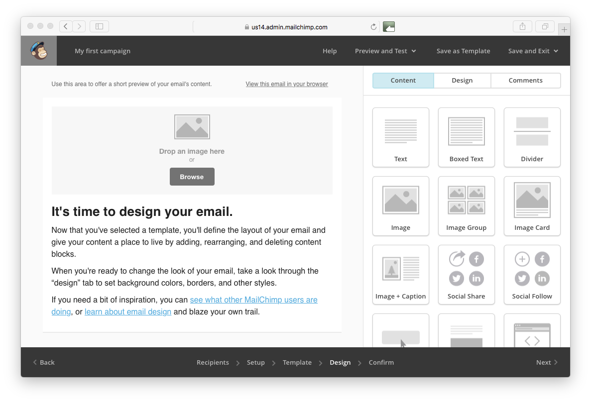 composing an email in mailchimp