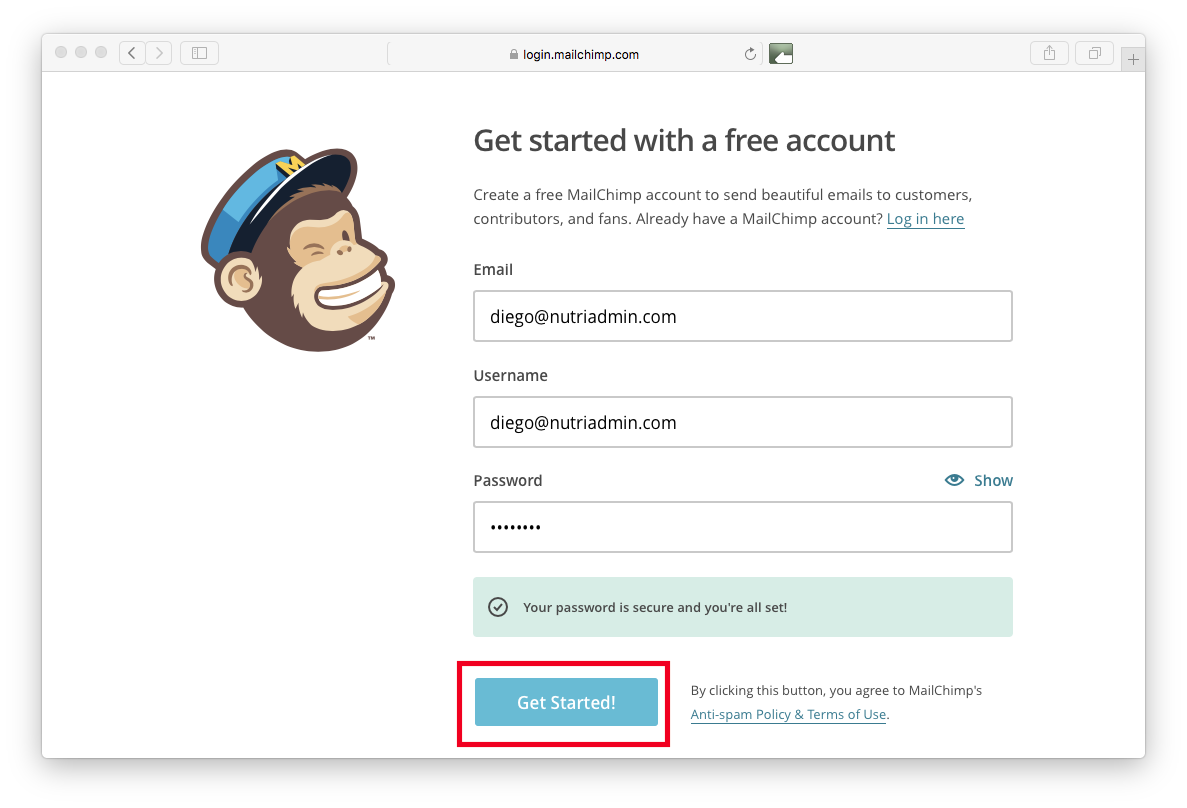 Creating a Mailchimp account