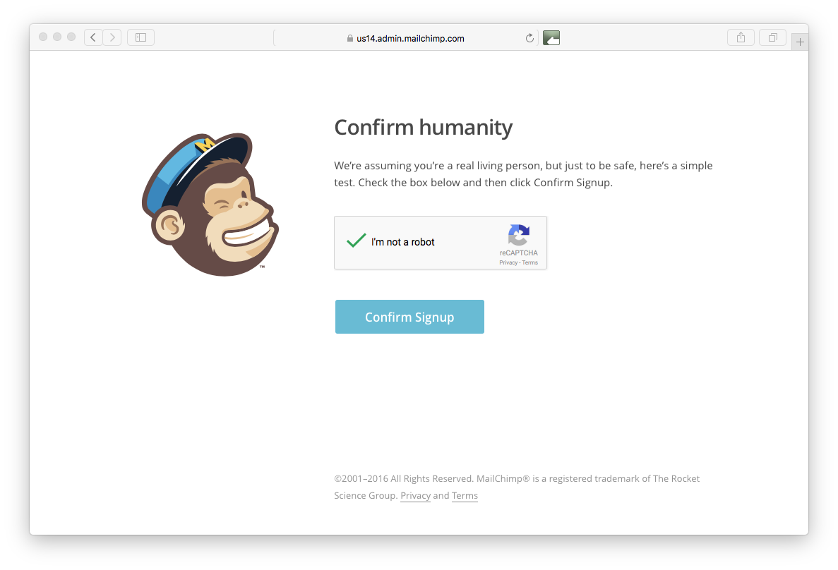 solving captcha Mailchimp