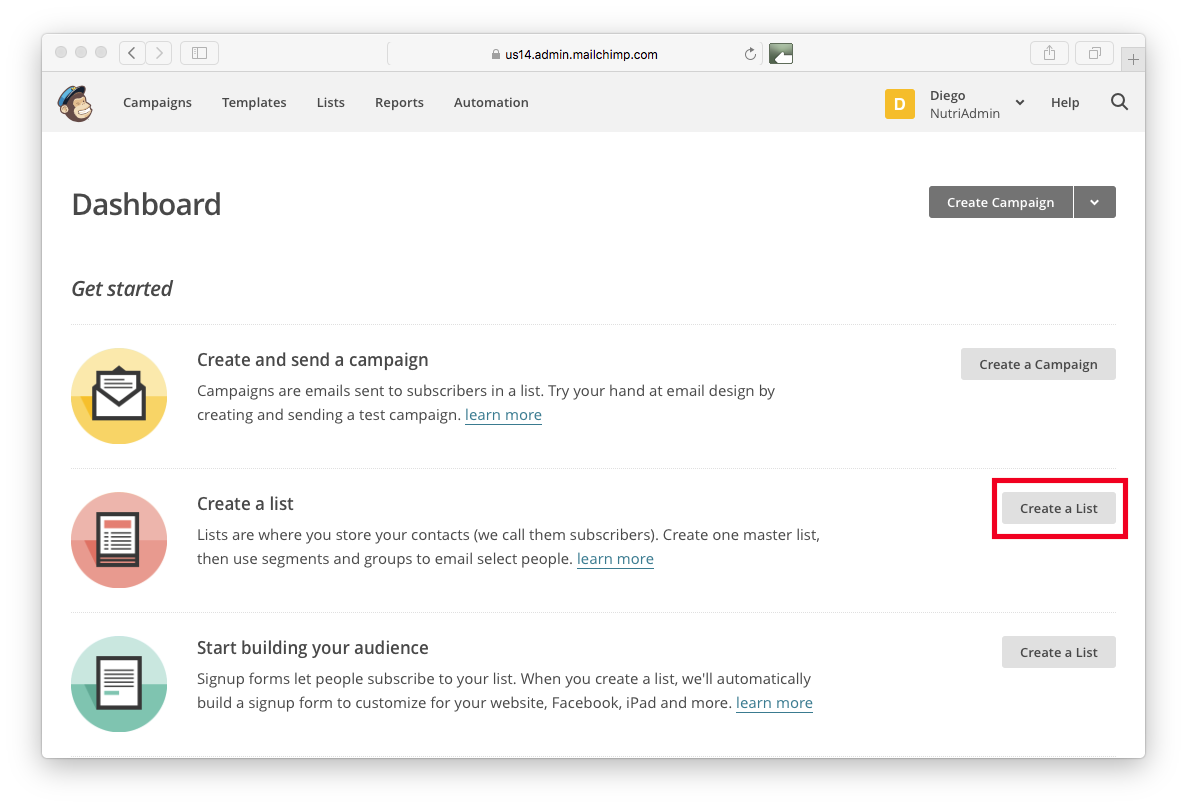 Creating a Mailchimp list