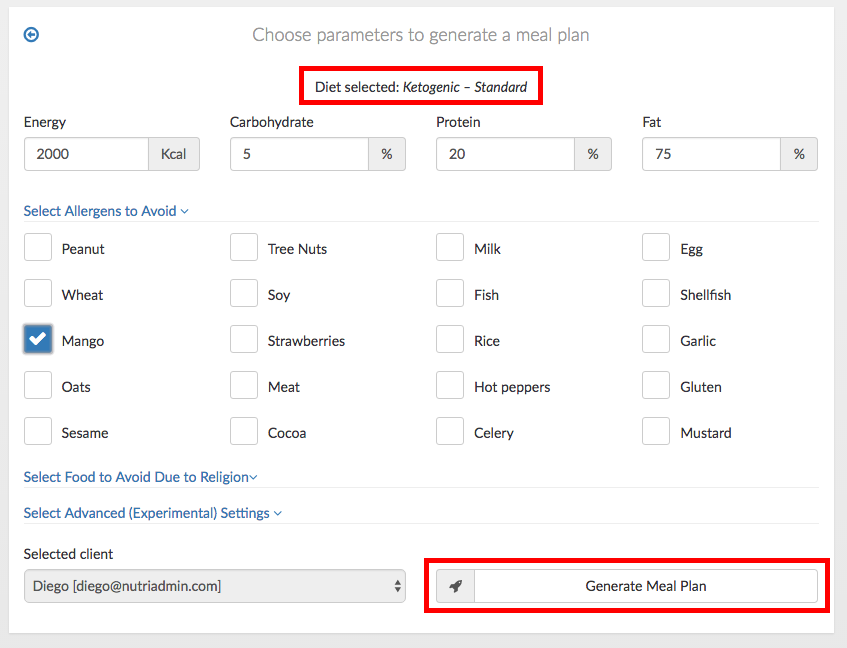 meal plan generator for dietitians